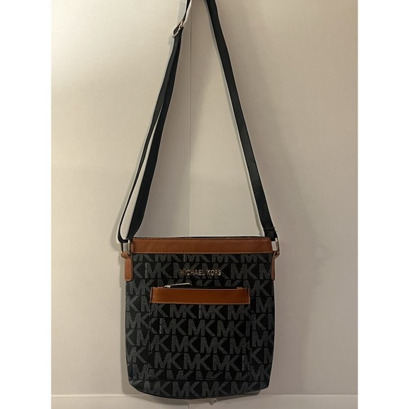 Michael Kors Handbags - Michael Kors MK Logo Crossbody Bag Black Brown Adjustable Strap Purse Authentic